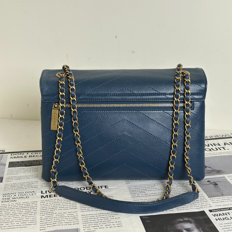 CHANEL 復古V紋信封郵差包 - 藍金25開-2