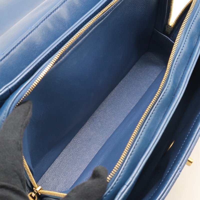 CHANEL 復古V紋信封郵差包 - 藍金25開-9