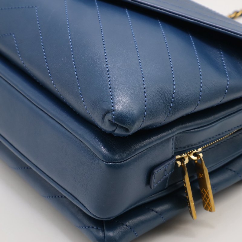 CHANEL 復古V紋信封郵差包 - 藍金25開-18