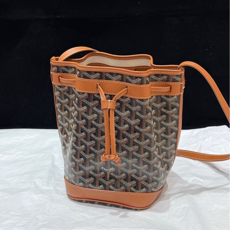 98成新 Goyard 棕色抽繩水桶包-6