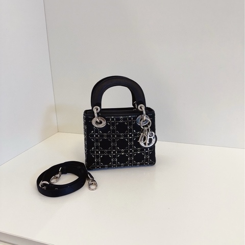 Dior Lady 黑色緞面三格戴妃包