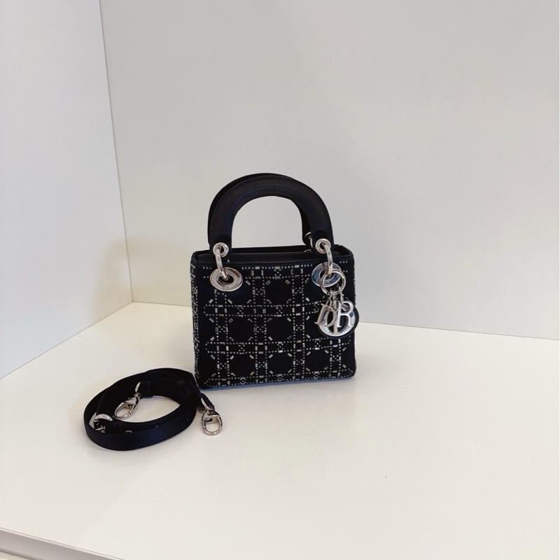 Dior Lady 黑色緞面三格戴妃包-0