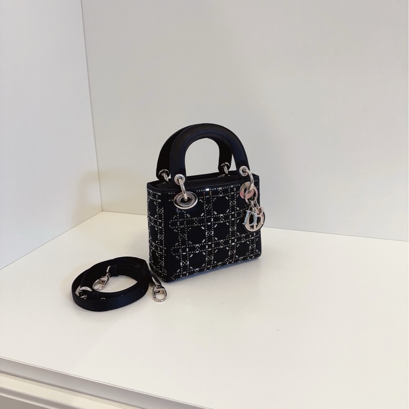 Dior Lady 黑色緞面三格戴妃包-2