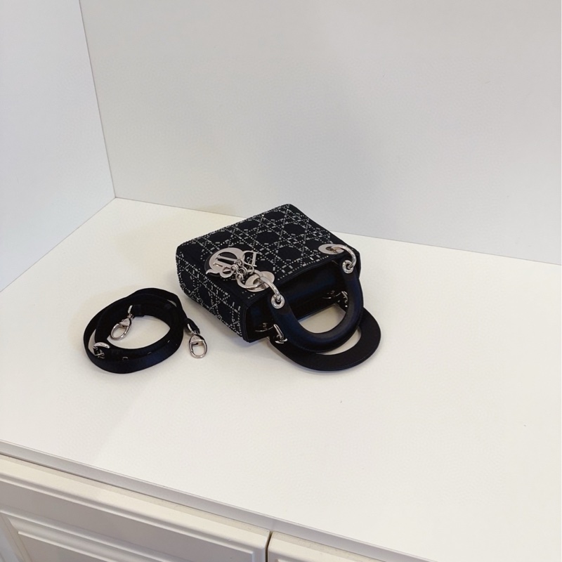 Dior Lady 黑色緞面三格戴妃包-3