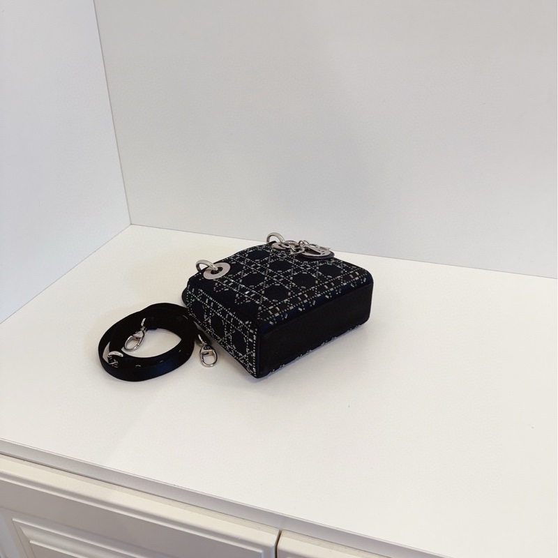 Dior Lady 黑色緞面三格戴妃包-4