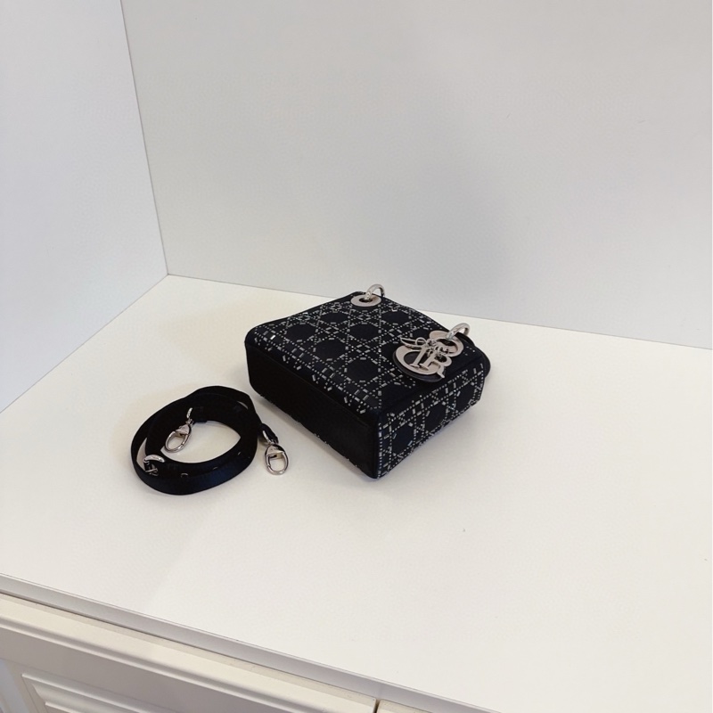 Dior Lady 黑色緞面三格戴妃包-5