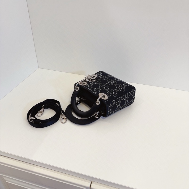 Dior Lady 黑色緞面三格戴妃包-6