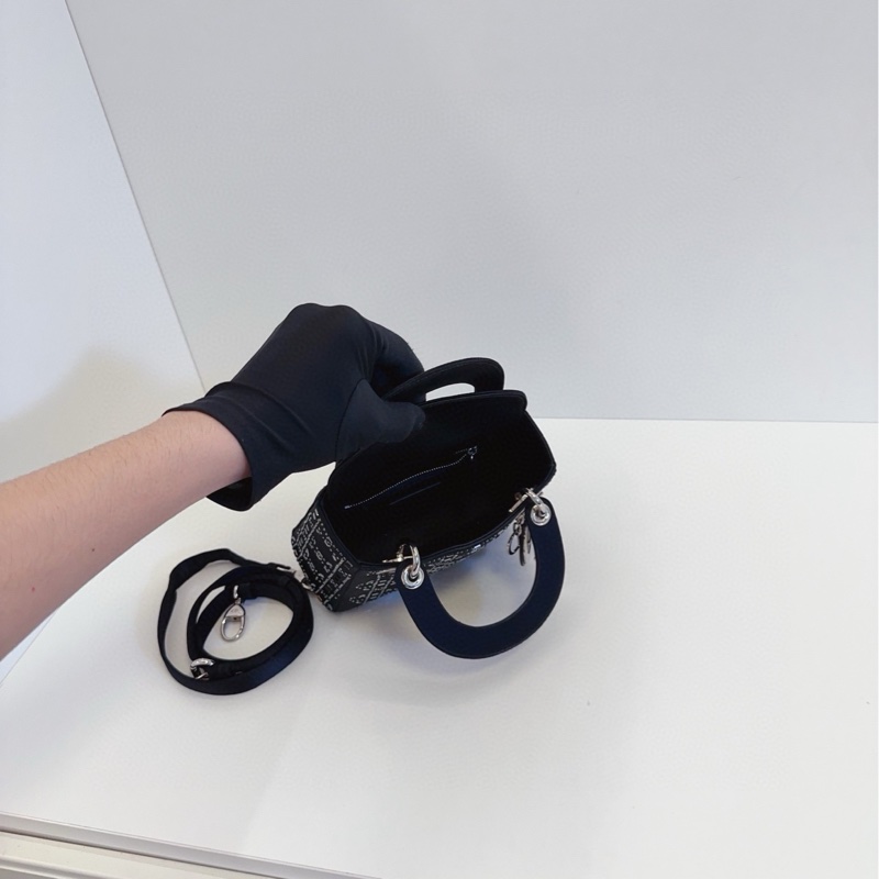 Dior Lady 黑色緞面三格戴妃包-7