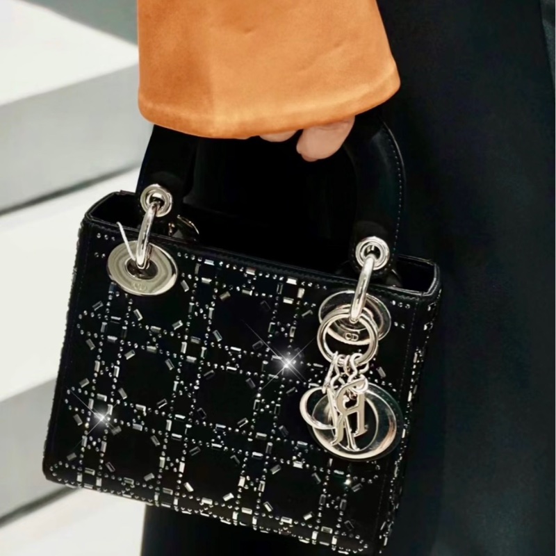 Dior Lady 黑色緞面三格戴妃包-8