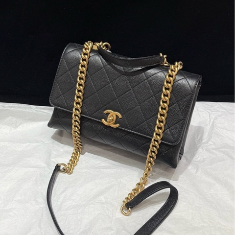 98成新 Chanel黑金荔枝皮季節款鏈條包