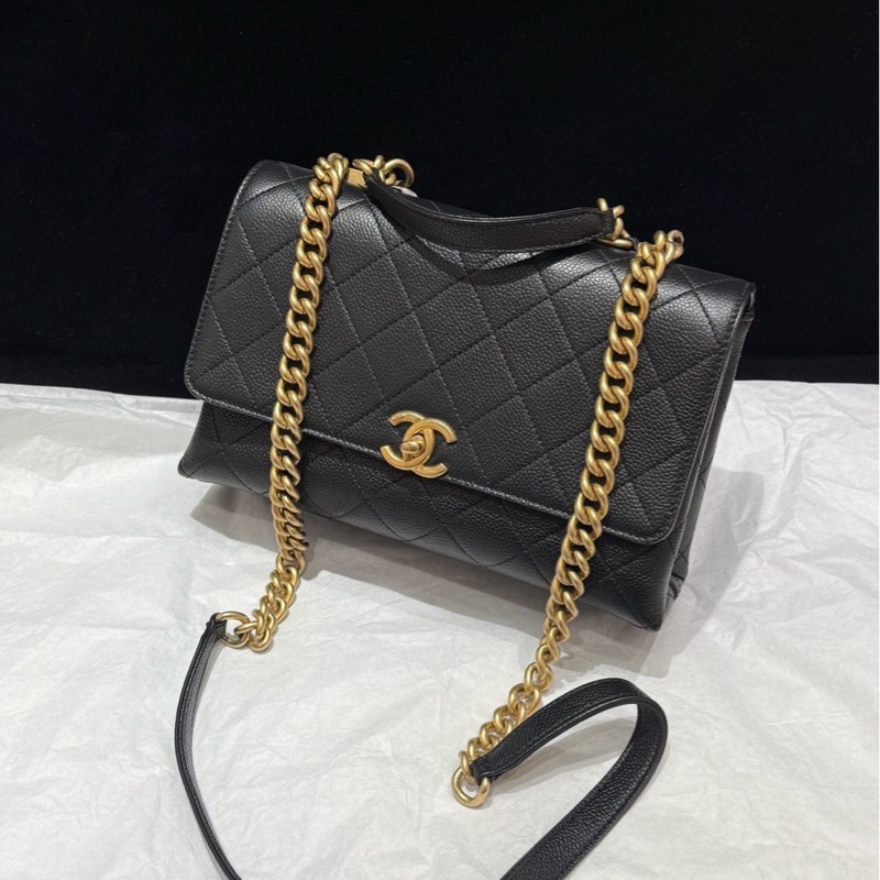 98成新 Chanel黑金荔枝皮季節款鏈條包-0