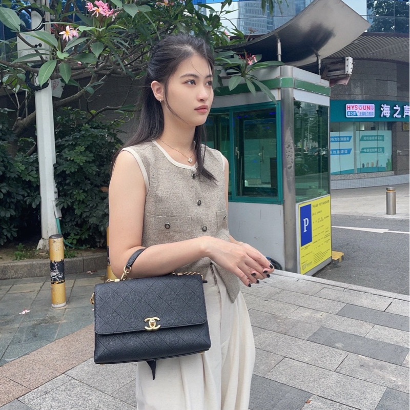 98成新 Chanel黑金荔枝皮季節款鏈條包-3