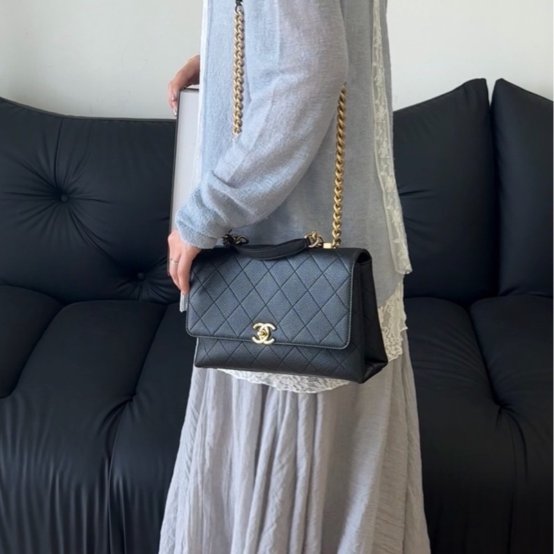 98成新 Chanel黑金荔枝皮季節款鏈條包-5