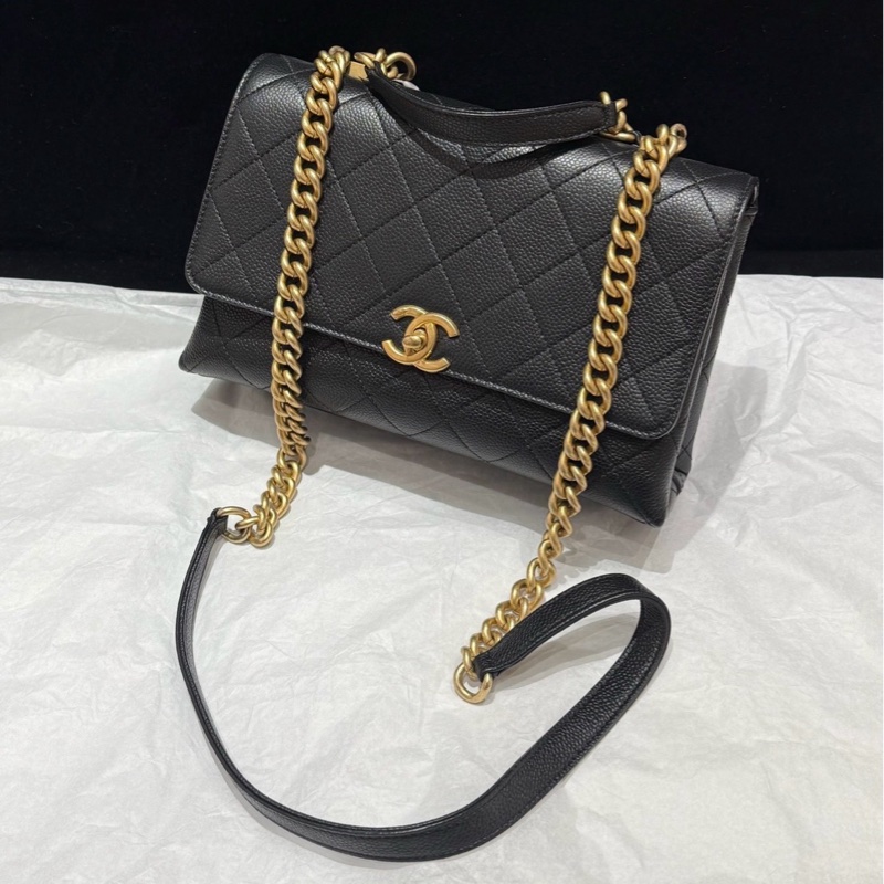 98成新 Chanel黑金荔枝皮季節款鏈條包-7