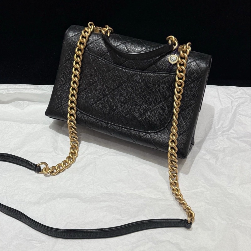 98成新 Chanel黑金荔枝皮季節款鏈條包-8