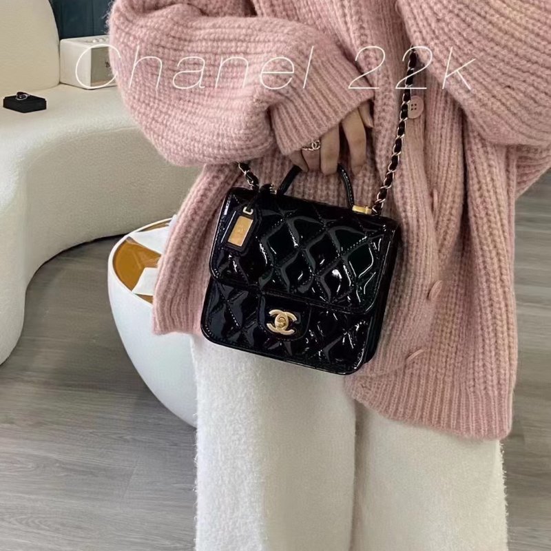 CHANEL 22K漆皮豆腐包 - 黑金-13
