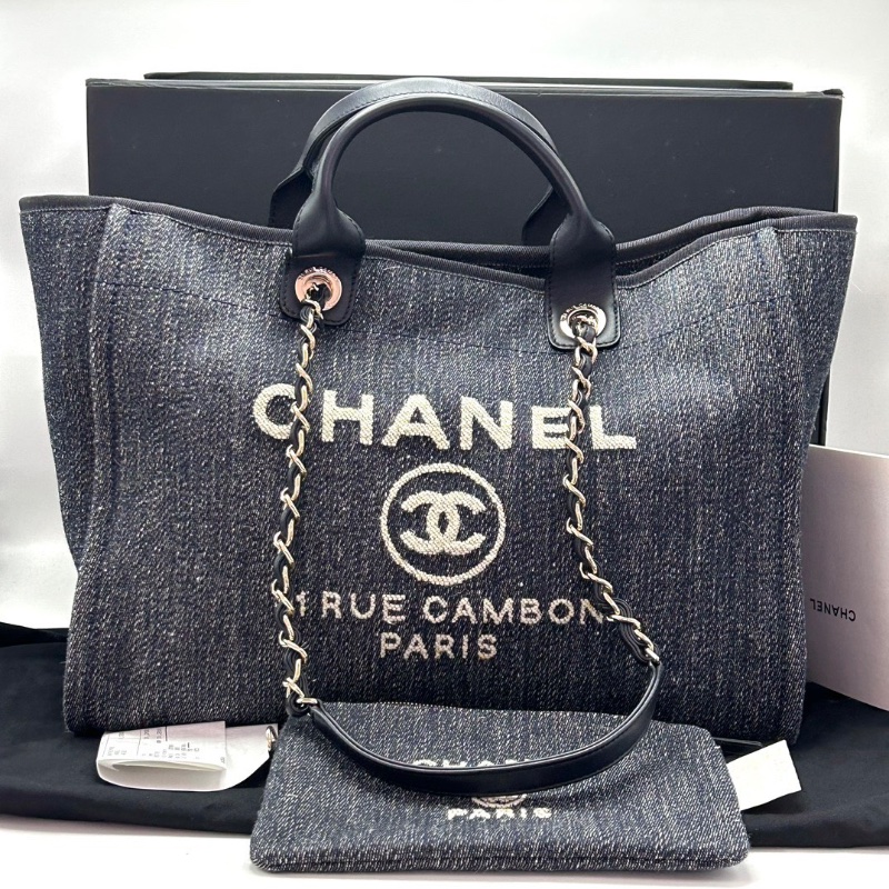 CHANEL22B藍金大號子母 托特肩背手提沙灘包38.5*30.5*13 99新配件塵袋盒子購證-1