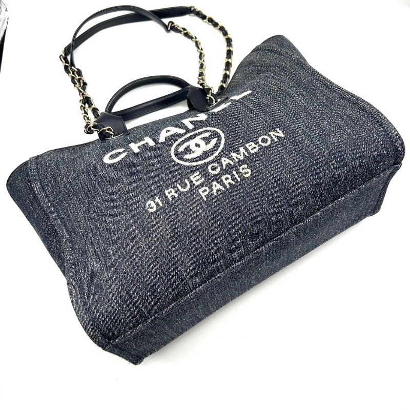 CHANEL22B藍金大號子母 托特肩背手提沙灘包38.5*30.5*13 99新配件塵袋盒子購證-3