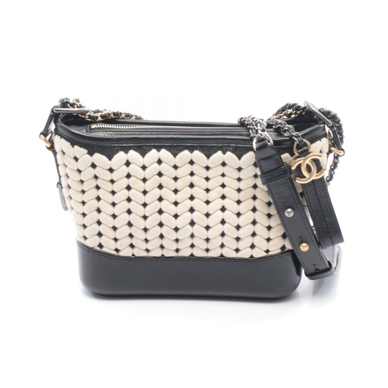香奈兒 (CHANEL) Gabriel De Chanel 小號 Hobo 單肩包,皮革針織白色黑色二手-0