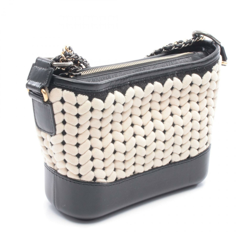 香奈兒 (CHANEL) Gabriel De Chanel 小號 Hobo 單肩包,皮革針織白色黑色二手-1