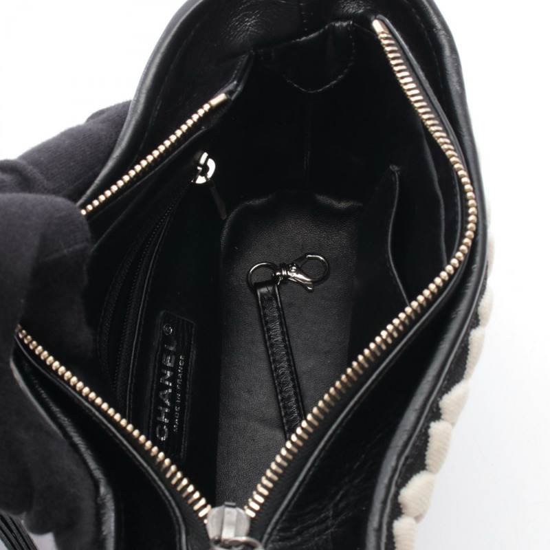 香奈兒 (CHANEL) Gabriel De Chanel 小號 Hobo 單肩包,皮革針織白色黑色二手-2