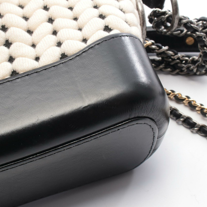 香奈兒 (CHANEL) Gabriel De Chanel 小號 Hobo 單肩包,皮革針織白色黑色二手-6