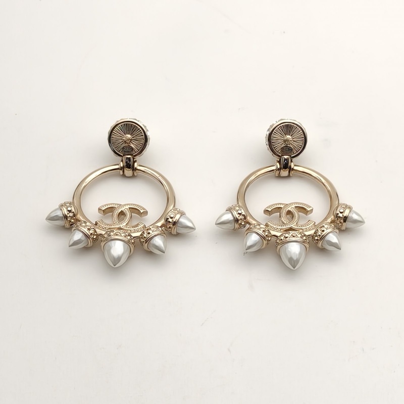 CHANEL 合金22C香奈兒鉚釘珍珠耳釘-2