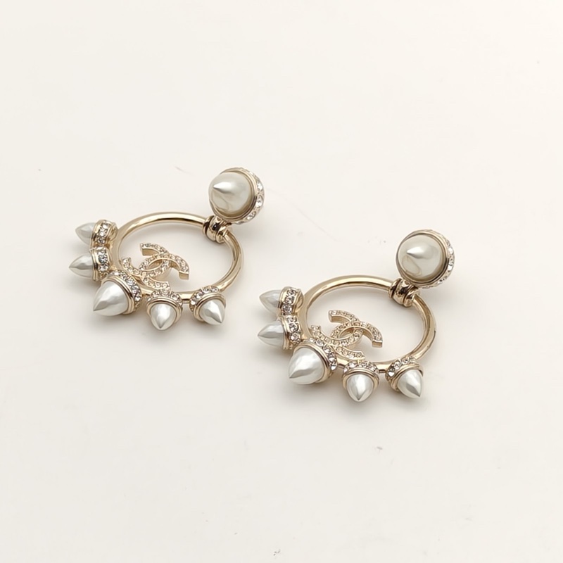 CHANEL 合金22C香奈兒鉚釘珍珠耳釘-3