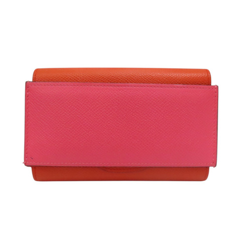 橘/粉色 Epsom牛皮 Passant 子母短夾 A刻 銀扣【HERMES 愛馬仕】