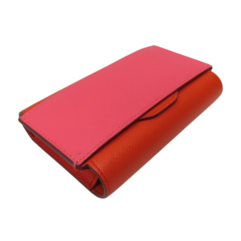 橘/粉色 Epsom牛皮 Passant 子母短夾 A刻 銀扣【HERMES 愛馬仕】-2