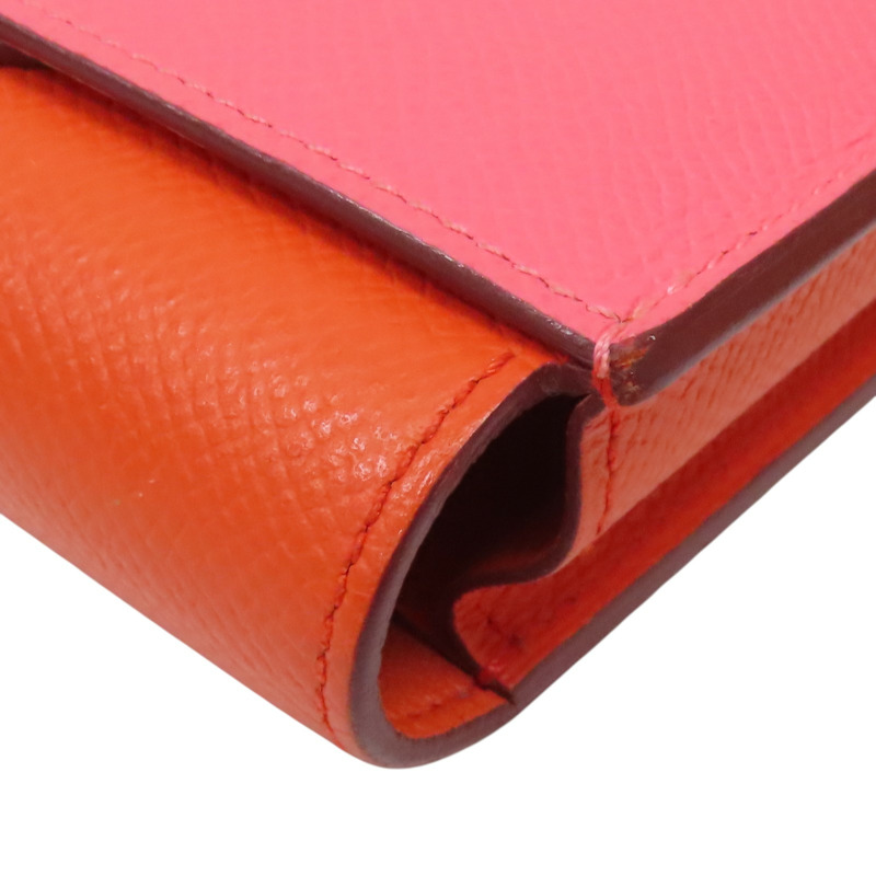 橘/粉色 Epsom牛皮 Passant 子母短夾 A刻 銀扣【HERMES 愛馬仕】-11