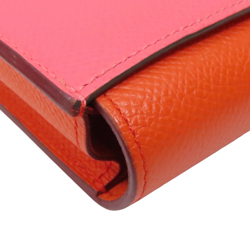 橘/粉色 Epsom牛皮 Passant 子母短夾 A刻 銀扣【HERMES 愛馬仕】-12