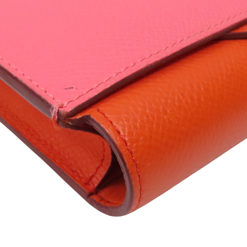 橘/粉色 Epsom牛皮 Passant 子母短夾 A刻 銀扣【HERMES 愛馬仕】-14