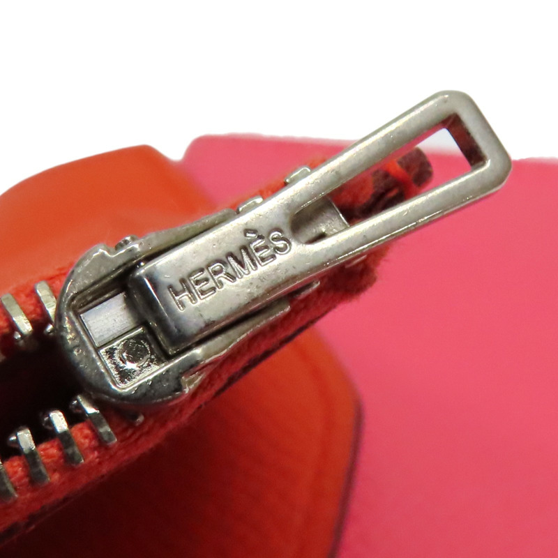 橘/粉色 Epsom牛皮 Passant 子母短夾 A刻 銀扣【HERMES 愛馬仕】-15