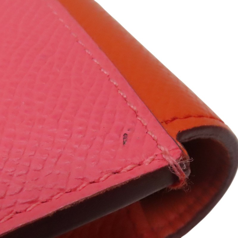 橘/粉色 Epsom牛皮 Passant 子母短夾 A刻 銀扣【HERMES 愛馬仕】-16