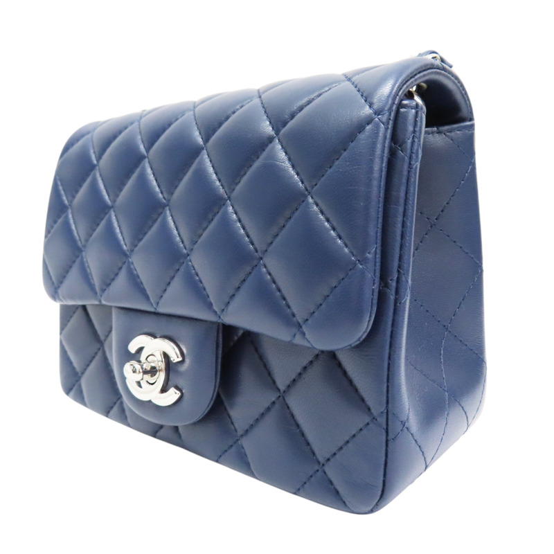 藍色 菱格紋 羊皮 COCO Mini 肩背包 銀釦【CHANEL 香奈兒】 A35200-2