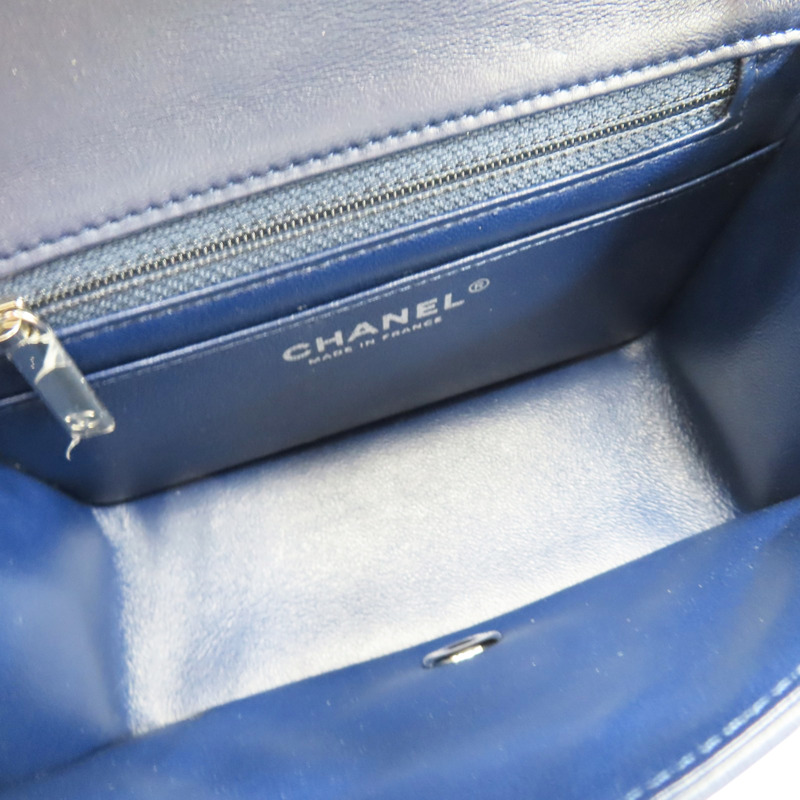 藍色 菱格紋 羊皮 COCO Mini 肩背包 銀釦【CHANEL 香奈兒】 A35200-4