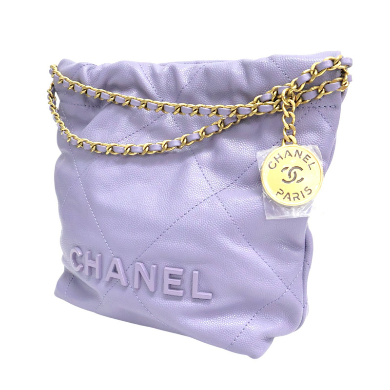 紫色 菱格紋 牛皮 22 mini 肩背包【CHANEL 香奈兒】 AS3980-2