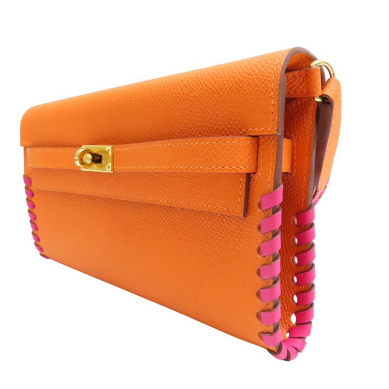 橘色 Epsom牛皮 Kelly To Go Tressage Wallet 肩背包 W刻 金釦【HERMES 愛馬仕】-2