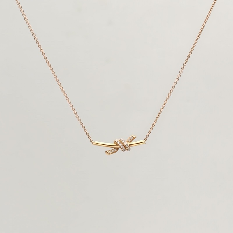 TIFFANY&CO 18K玫瑰金Knot雙打結式吊墜項鏈半鑽小號-1