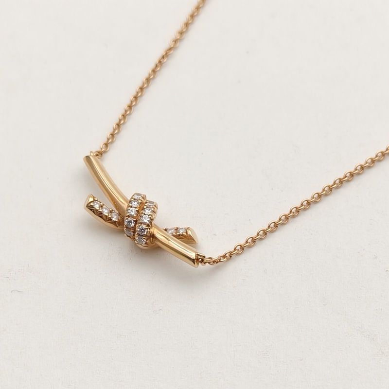 TIFFANY&CO 18K玫瑰金Knot雙打結式吊墜項鏈半鑽小號-2