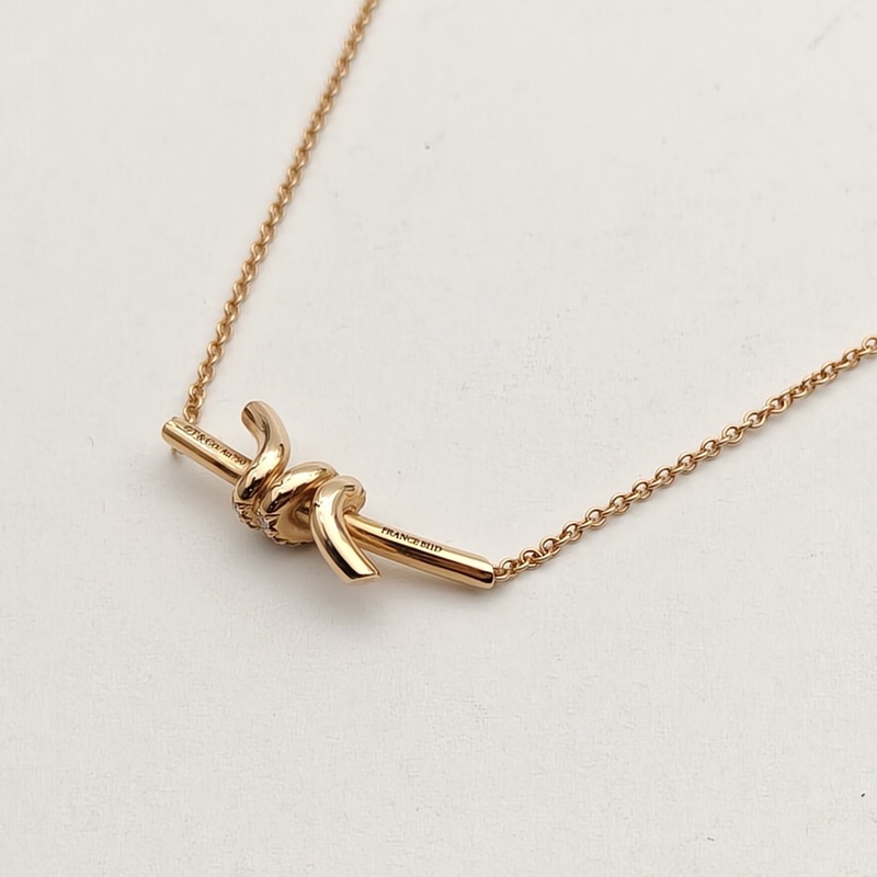 TIFFANY&CO 18K玫瑰金Knot雙打結式吊墜項鏈半鑽小號-3