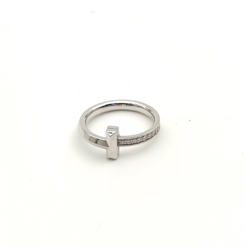 TIFFANY&CO 18K白金鑽石TiffanyT1系列半鑽戒指51-1