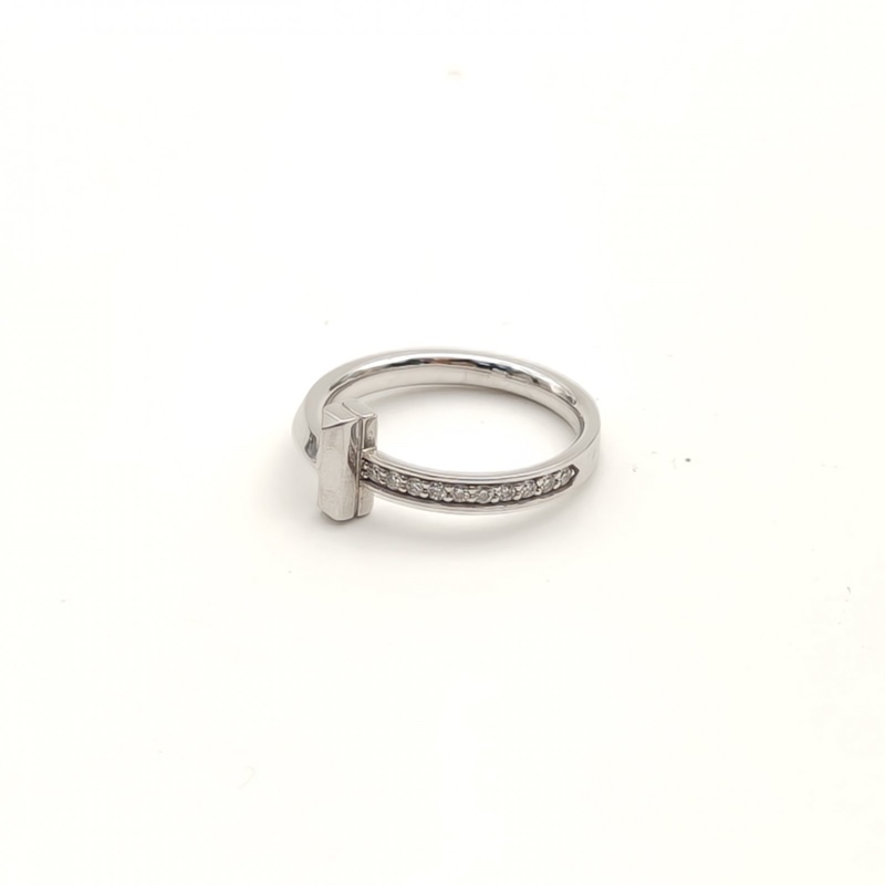 TIFFANY&CO 18K白金鑽石TiffanyT1系列半鑽戒指51-2