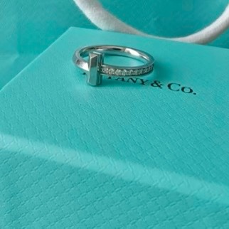 TIFFANY&CO 18K白金鑽石TiffanyT1系列半鑽戒指51-4