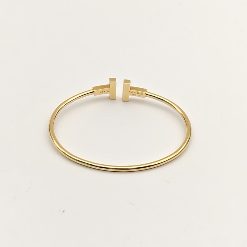 TIFFANY&CO T線圈手鐲中號珍珠母貝半鑽18K黃金15號-2