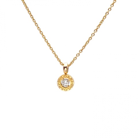 BVLGARI 18K玫瑰金鑽石圓餅單鑽吊墜項鏈