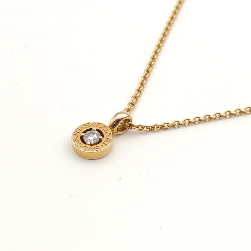 BVLGARI 18K玫瑰金鑽石圓餅單鑽吊墜項鏈-1