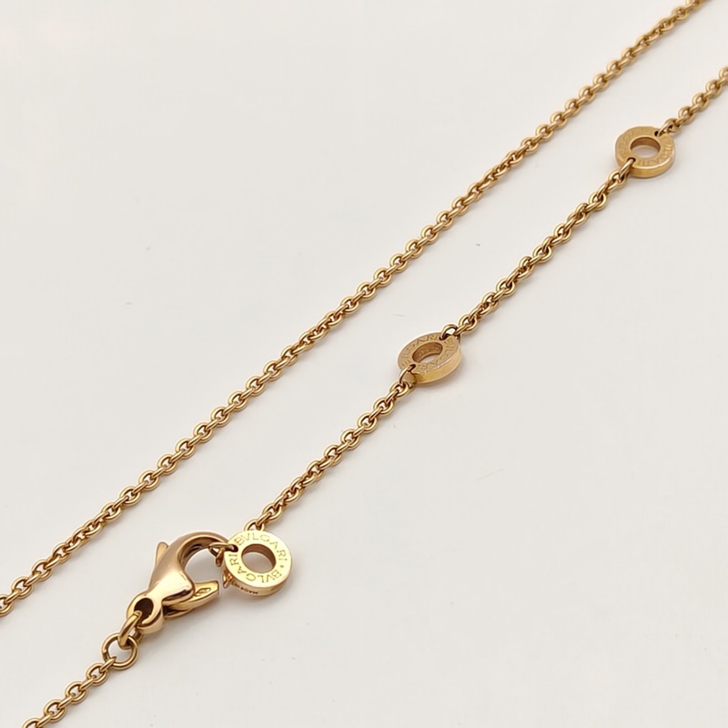 BVLGARI 18K玫瑰金鑽石圓餅單鑽吊墜項鏈-3