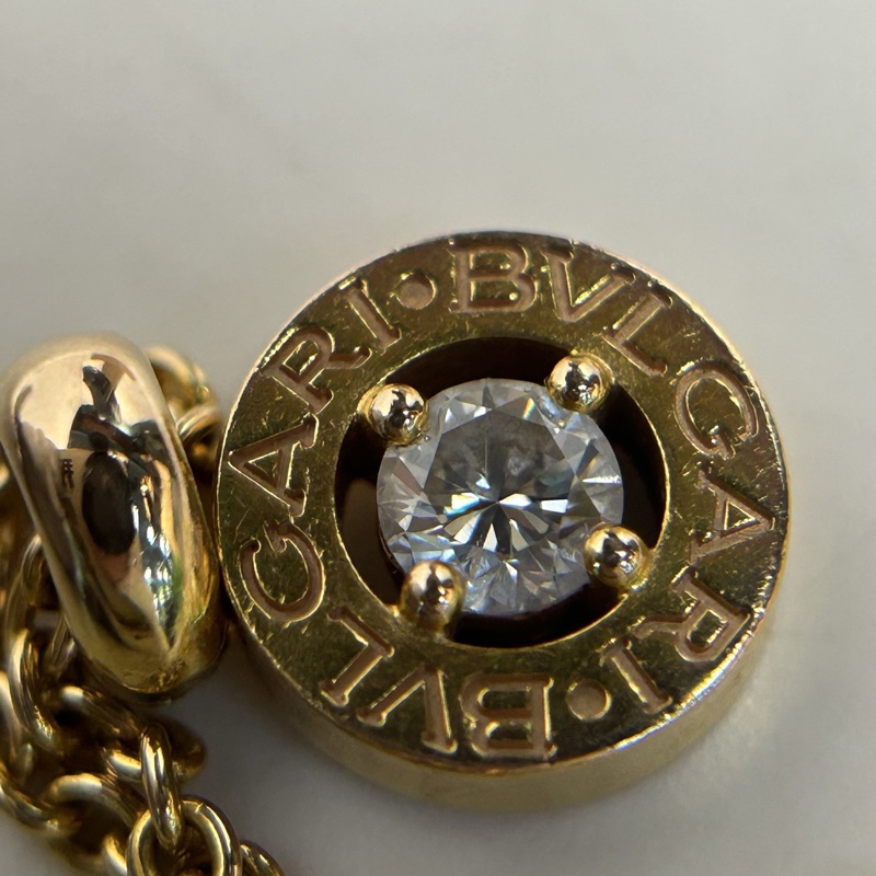 BVLGARI 18K玫瑰金鑽石圓餅單鑽吊墜項鏈-4